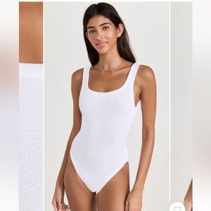 Hunza G White Textured One-Piece Swimsuit. Gently worn